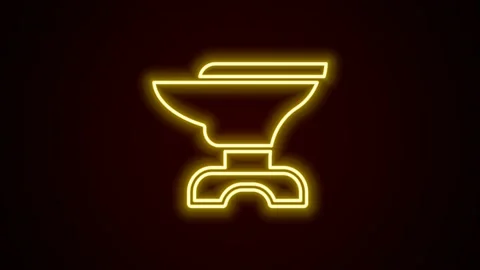 Glowing neon line Anvil for blacksmithing and hammer icon isolated on black Stock Footage 168584472