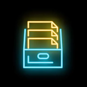 Glowing neon line archive box icon isolated on black background. Concept of f Stock Illustration
