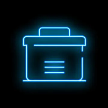 Glowing neon line archive box icon isolated on black background Stock Illustration
