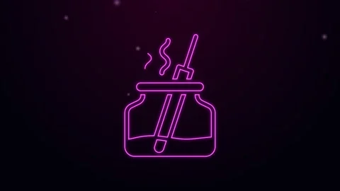 Glowing neon line Aroma diffuser icon isolated on black background. Glass jar Stock Footage 167865415