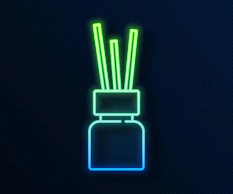 Glowing neon line Aroma diffuser icon isolated on blue background. Glass jar  Stock Illustration