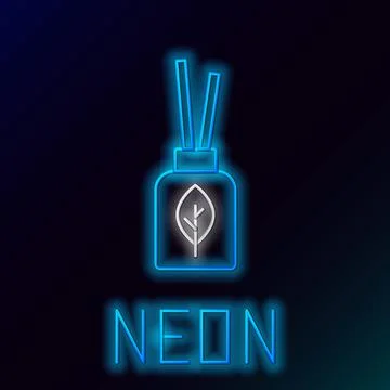 Glowing neon line Aroma diffuser icon isolated on black background. Glass jar Stock Illustration