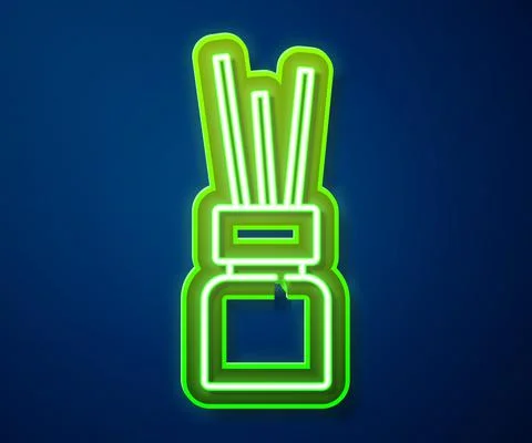 Glowing neon line Aroma diffuser icon isolated on blue background. Glass jar Illustrazione stock