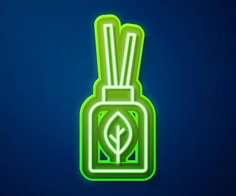 Glowing neon line Aroma diffuser icon isolated on blue background. Glass jar イラスト素材