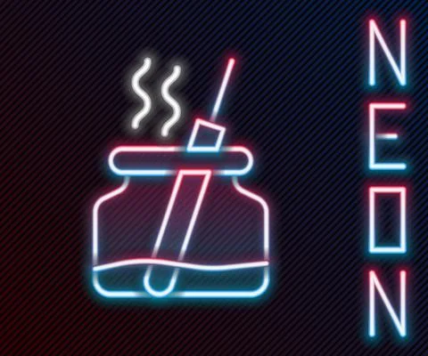 Glowing neon line Aroma diffuser icon isolated on black background. Glass jar Stock Illustration