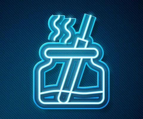 Glowing neon line Aroma diffuser icon isolated on blue background. Glass jar Stock Illustration