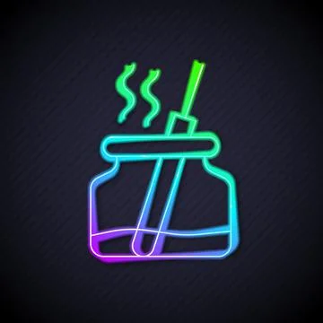 Glowing neon line Aroma diffuser icon isolated on black background. Glass jar Stock Illustration