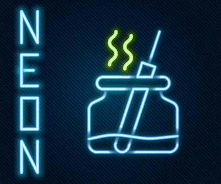 Glowing neon line Aroma diffuser icon isolated on black background. Glass j.. Stock Illustration