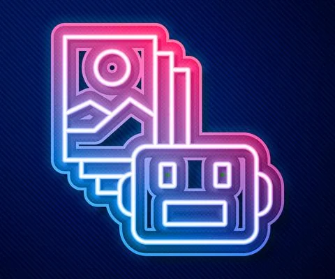 Glowing neon line Artificial intelligence robot icon isolated on blue background Illustrazione stock
