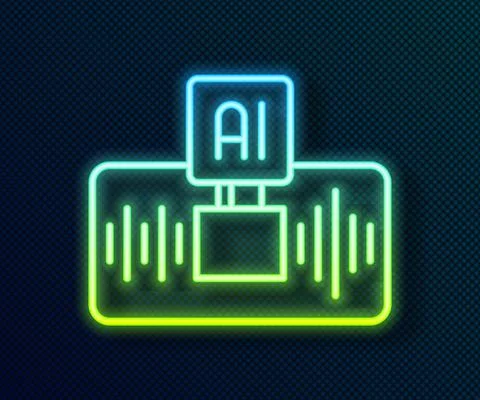 Glowing neon line Artificial intelligence AI icon isolated on black background Illustrazione stock