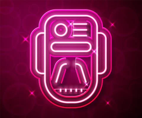 Glowing neon line Artificial intelligence robot icon isolated on red background 스톡 일러스트