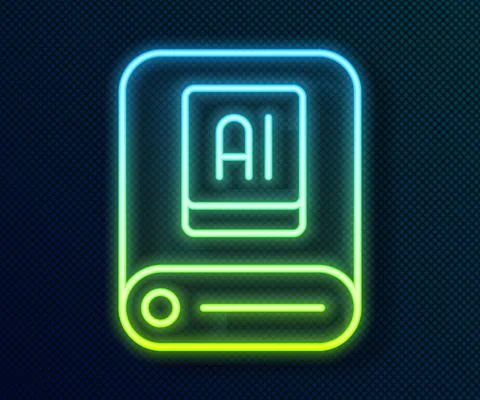 Glowing neon line Artificial intelligence AI icon isolated on black background 스톡 일러스트