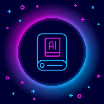 Glowing neon line Artificial intelligence AI icon isolated on black background Illustrazione stock