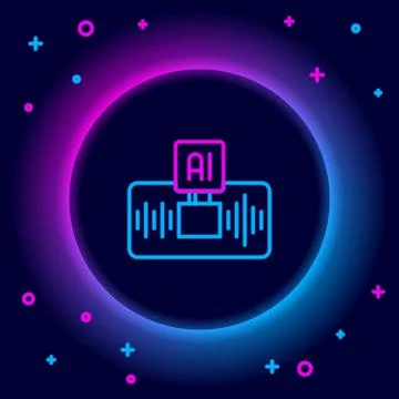 Glowing neon line Artificial intelligence AI icon isolated on black background Stock Illustration