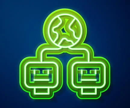 Glowing neon line Artificial intelligence icon isolated on blue background Stock Illustration