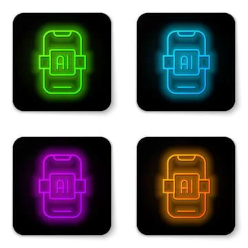 Glowing neon line Artificial intelligence AI icon isolated on white backgro.. Stock Illustration