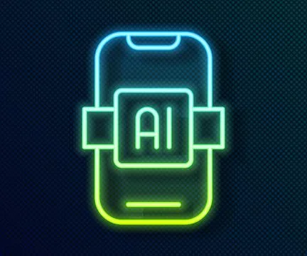 Glowing neon line Artificial intelligence AI icon isolated on black backgro.. Stock Illustration