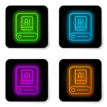 Glowing neon line Artificial intelligence AI icon isolated on white backgro.. Illustrazione stock