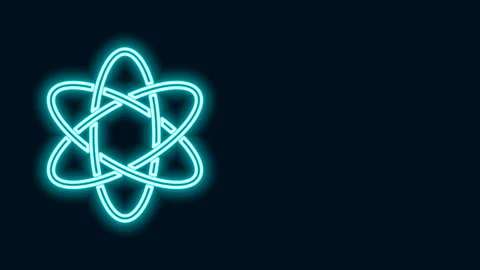 Glowing neon line Atom icon isolated on black background. Symbol of science Stock Footage 141772205