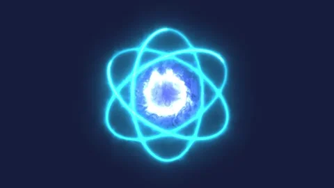 Glowing neon line Atom icon . Symbol of science, education, nuclear physics Stock Footage 146527098