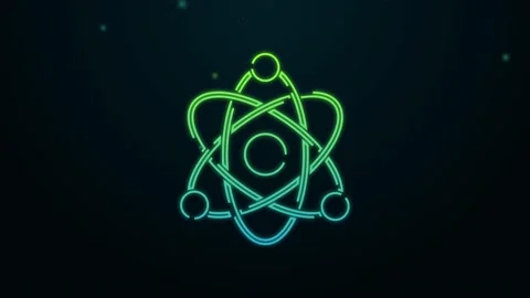 Glowing neon line Atom icon isolated on black background. Symbol of science Stock Footage 154730257