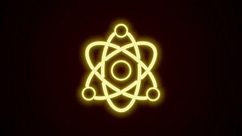 Glowing neon line Atom icon isolated on black background. Symbol of science Stock Footage 154730261