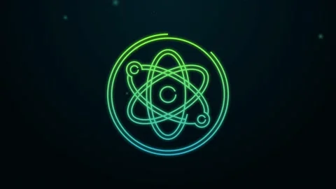 Glowing neon line Atom icon isolated on black background. Symbol of science Stock Footage 155840748