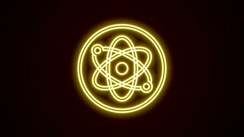 Glowing neon line Atom icon isolated on black background. Symbol of science Stock Footage 155840760