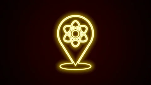 Glowing neon line Atom icon isolated on black background. Symbol of science Stock Footage 225886992