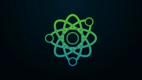 Glowing neon line Atom icon isolated on black background. Symbol of science Stock Footage 225887365