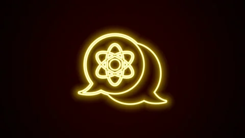 Glowing neon line Atom icon isolated on black background. Symbol of science Stock Footage 225889076