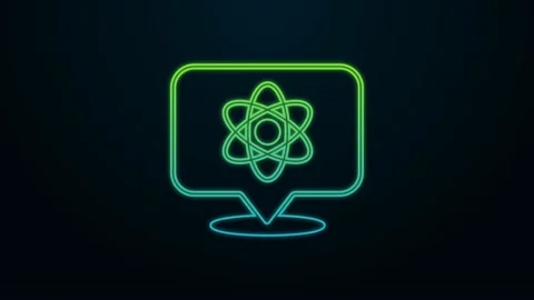 Glowing neon line Atom icon isolated on black background. Symbol of science Stock Footage 225890060