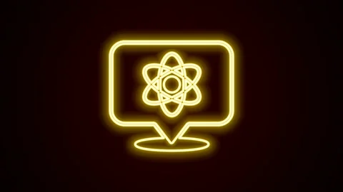 Glowing neon line Atom icon isolated on black background. Symbol of science Stock Footage 225890092