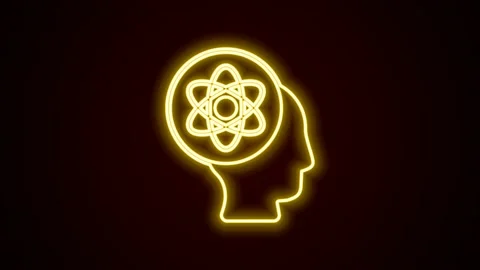 Glowing neon line Atom icon isolated on black background. Symbol of science Stock Footage 225890687