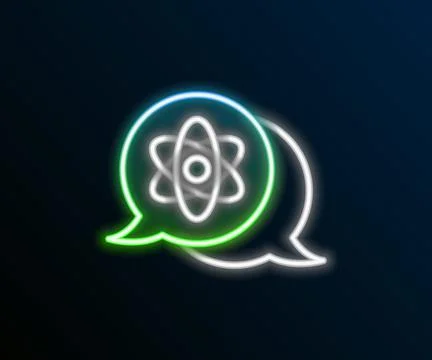Glowing neon line Atom icon isolated on black background. Symbol of science,  Stock Illustration