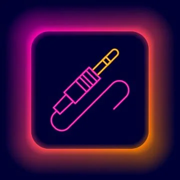 Glowing neon line Audio jack icon isolated on black background. Audio cable.. Stock Illustration