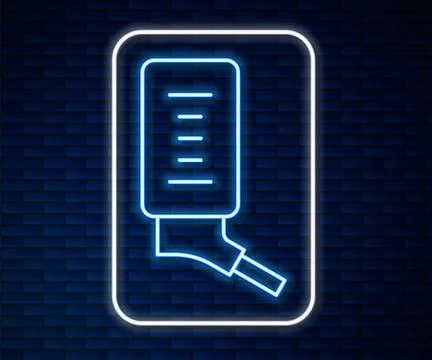 Glowing neon line Automatic drinker for small pets icon isolated on brick wal Illustrazione stock