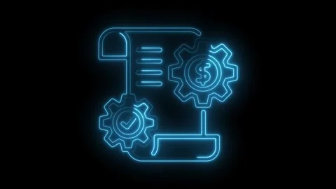 Glowing neon line automation process with gears and document icon on black .. Stock Footage 309917322