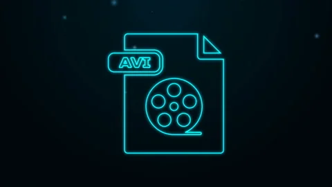 Glowing neon line AVI file document. Download avi button icon isolated on black Stock Footage 139502580