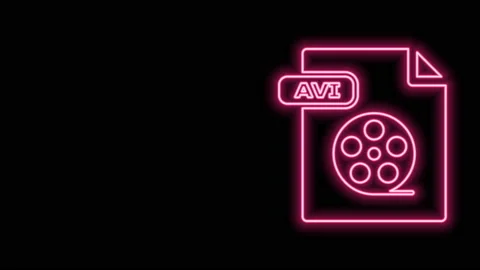 Glowing neon line AVI file document. Download avi button icon isolated on black Stock Footage 141011175