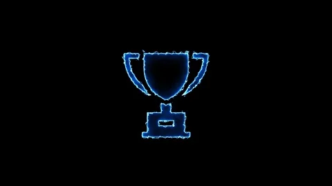 Glowing neon line Award cup icon isolated on black background. Winner troph.. Stock Footage 309845542