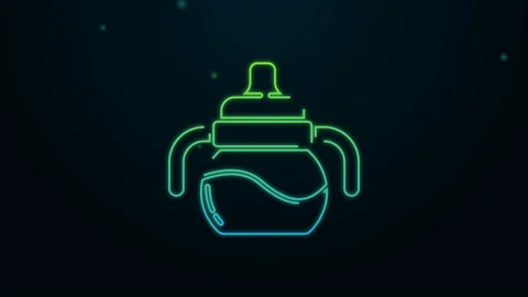 Glowing neon line Baby bottle icon Stock Video Pond5