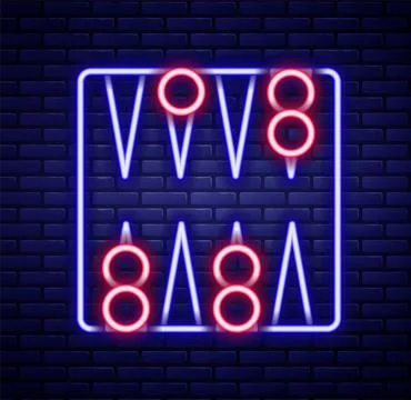 Glowing neon line Backgammon board icon isolated on brick wall background Stock Illustration