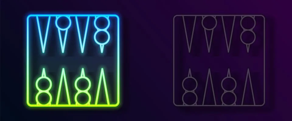 Glowing neon line Backgammon board icon isolated on black background. Vector Illustrazione stock