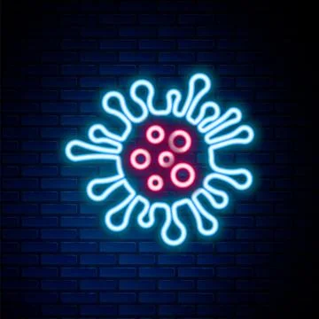 Glowing neon line Bacteria icon isolated on brick wall background. Bacteria.. Stock Illustration