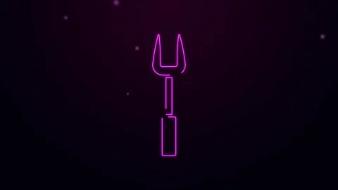Glowing neon line Barbecue fork icon isolated on black background. BBQ fork sign Stock Footage 148447750