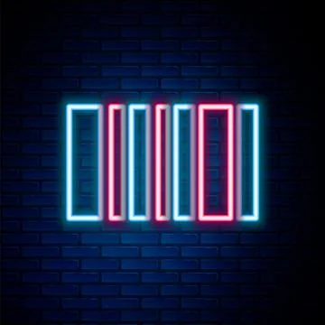 Glowing neon line Barcode icon isolated on brick wall background. Colorful Stock Illustration
