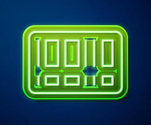 Glowing neon line Barcode icon isolated on blue background. Vector Stock Illustration