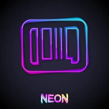 Glowing neon line Barcode icon isolated on black background. Vector Illustrazione stock