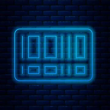 Glowing neon line Barcode icon isolated on brick wall background. Vector Stock Illustration